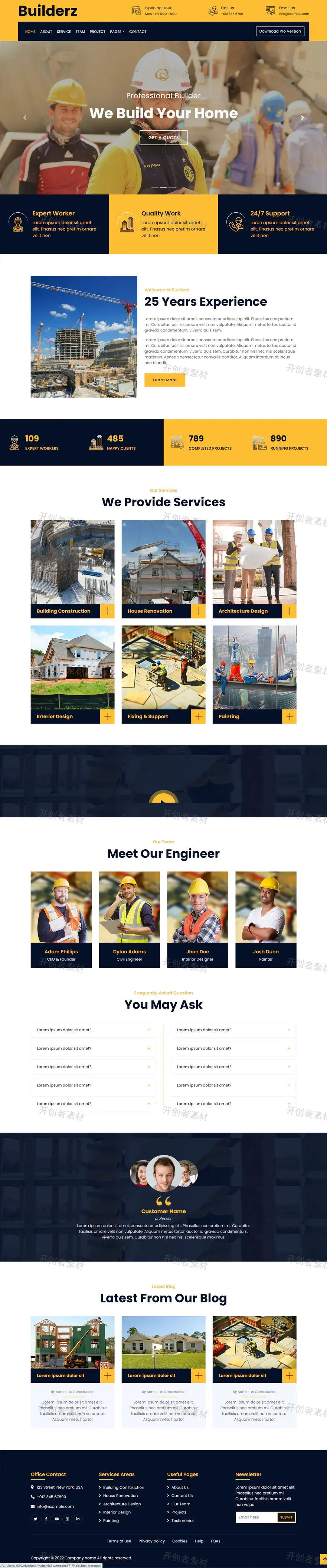 建筑工程公司品牌营销黄色主题网站模板